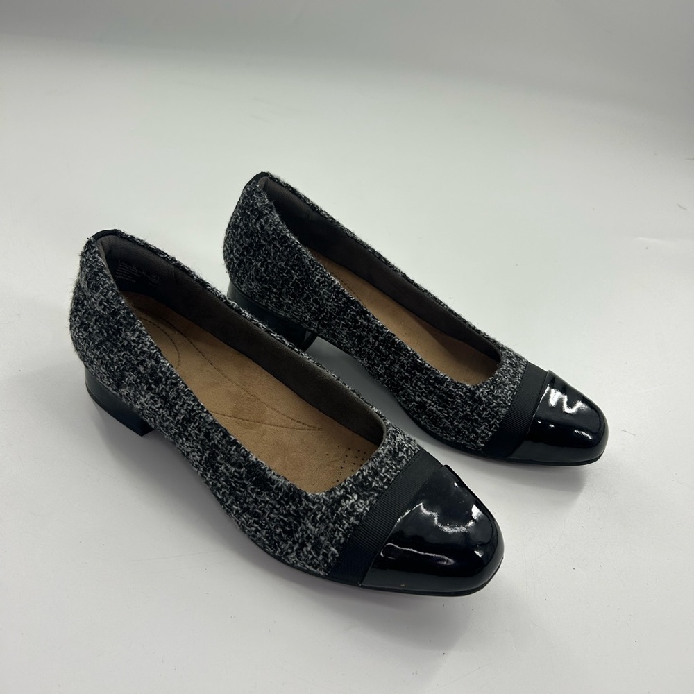 Clarks Artisan Tweed Black Gray Heels Office Career Size 7